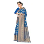 Generic Women's Banarasi silk Saree with Blouse (Blue, 5-6mtr) - Image 3