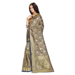 Generic Women's Banarasi silk Saree with Blouse (Navy blue, 5-6mtr) - Image 3
