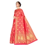 Generic Women's Banarasi silk Saree with Blouse (Red, 5-6mtr) - Image 3