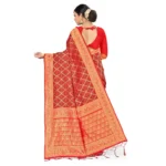 Generic Women's Banarasi silk Saree with Blouse (Red,black, 5-6mtr) - Image 2
