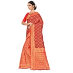 Generic Women's Banarasi silk Saree with Blouse (Red,black, 5-6mtr) - Image 3