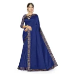 Generic Women's Silk Blend Saree (Neavy blue, 5-6mtrs)