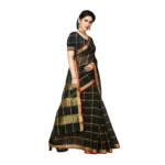 Generic Women's Kota Doria Cotton Saree With Blouse (Black,6-3 Mtrs) - Image 2