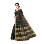 Generic Women's Kota Doria Cotton Saree With Blouse (Black,6-3 Mtrs) - Image 3