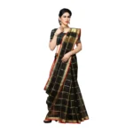 Generic Women's Kota Doria Cotton Saree With Blouse (Black,6-3 Mtrs) - Image 5
