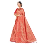Generic Women's Banarasi Silk Saree (Peach,5-6 Mtrs) - Image 3