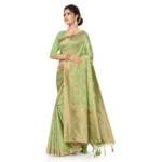 Generic Women's Banarasi (Spun Cotton) Saree (Pista Green,5-6 Mtrs) - Image 3