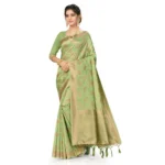 Generic Women's Banarasi (Spun Cotton) Saree (Pista Green,5-6 Mtrs)