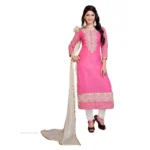 Generic Women's Georgette Unstitched Salwar Suit-Material With Dupatta (Pink & White,2.2 Mtrs)