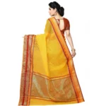 Generic Women's Kota Doria Cotton Border Saree With Blouse (Yellow, 5-6 Mtrs) - Image 3