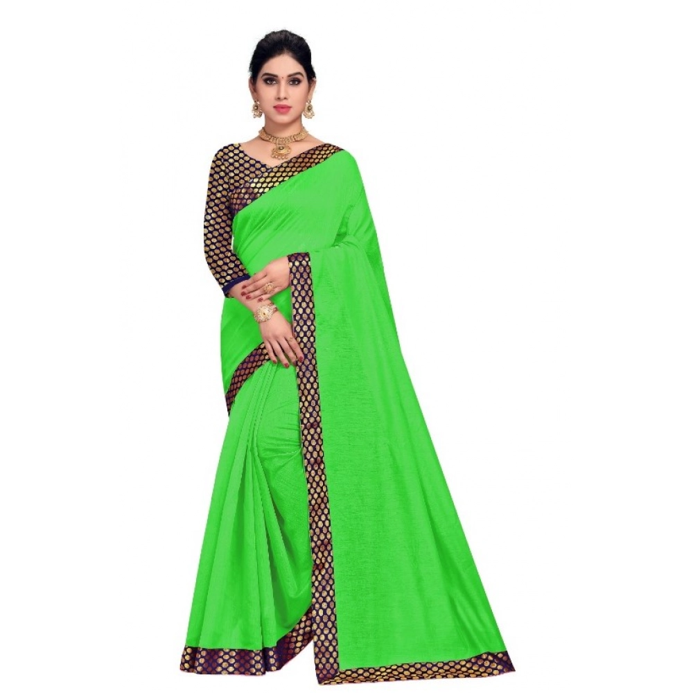 51341550295_0cbae26c1c_o_d-1000x1000-1.webp Generic Women's Chanderi Cotton Lace Border Saree With Blouse (Green, 5-6 Mtrs) - Image 1