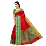 Generic Women's Kota Doria Cotton Border Saree With Blouse (Red, 5-6 Mtrs) - Image 2