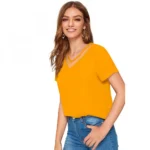 Generic Women's Polyester, Knitting Western Wear T-Shirt (Yellow) - Image 3