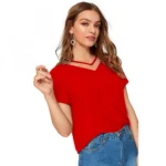 Generic Women's Polyester, Knitting Western Wear T-Shirt (Red) - Image 2