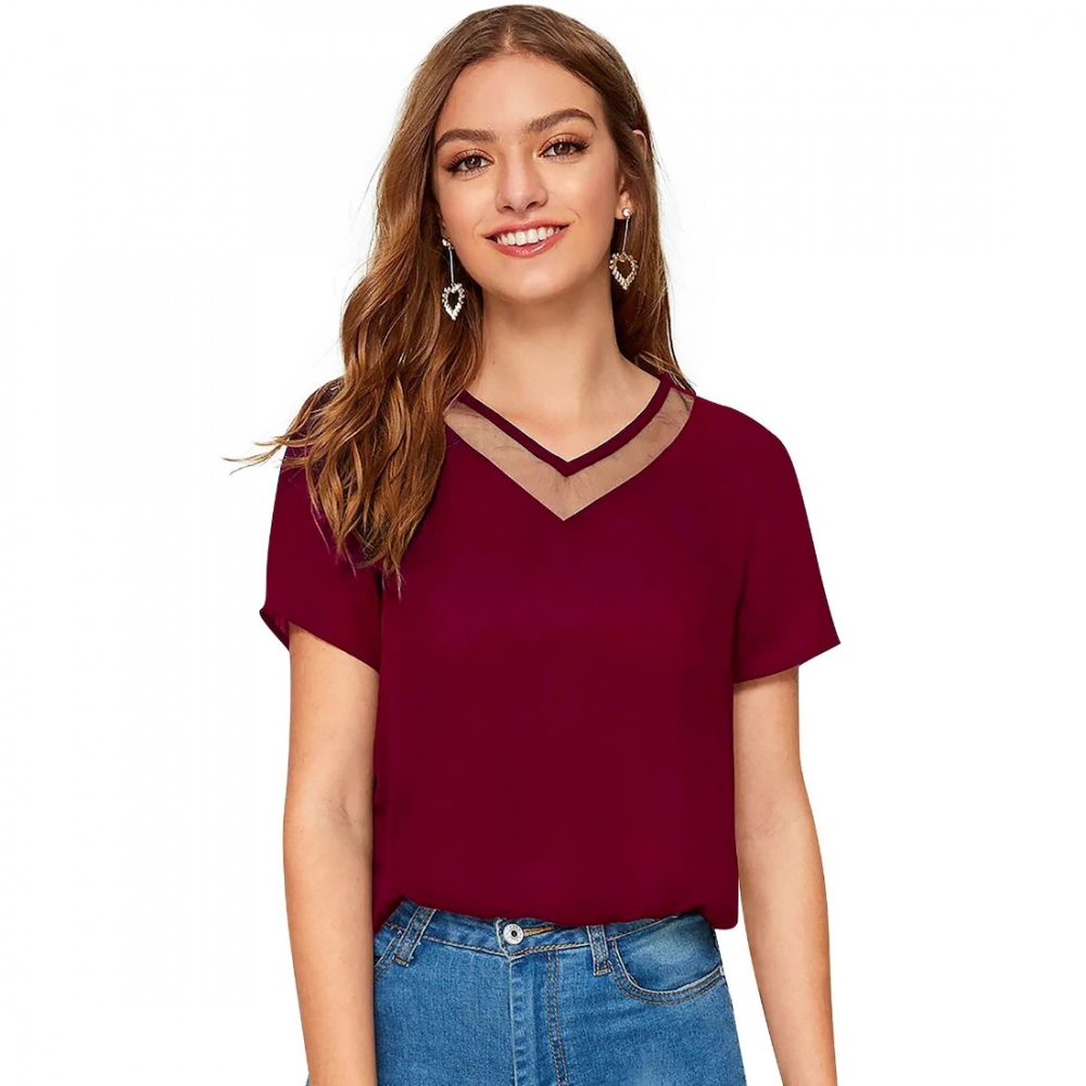 51354499813_c8c2fd9b44_o_d-1000x1000-1.webp Generic Women's Polyester, Knitting Western Wear T-Shirt (Maroon) - Image 1