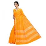 Generic Women's Kota Doria Cotton Checked Saree With Blouse (Yellow, 5-6 Mtrs) - Image 4