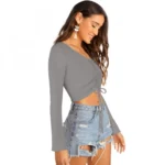 Generic Women's 95% Polyester 5% Spandex Western Wear Tops (Grey) - Image 3