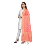 Generic Women's Banarasi Silk Floral Printed Dupatta (Peach, Length:2-2.4 mtr) - Image 3