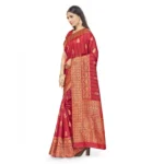 Generic Women's Banarasi Silk Saree With Blouse (Peach, 5-6Mtrs) - Image 4