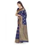 Generic Women's Banarasi Silk Saree With Blouse (Navy Blue, 5-6Mtrs) - Image 3