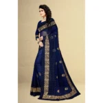 Generic Women's Net Saree With Blouse (Navy Blue, 5-6Mtrs) - Image 4