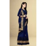 Generic Women's Net Saree With Blouse (Navy Blue, 5-6Mtrs) - Image 3