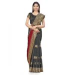 Generic Women's Banarasi Silk Saree With Blouse (Black, Red, 5-6Mtrs) - Image 2