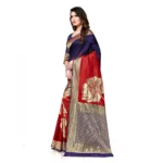 Generic Women's Banarasi Silk Saree With Blouse (Navy Blue, Red, 5-6Mtrs) - Image 4