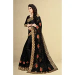 Generic Women's Net Saree With Blouse (Black, 5-6Mtrs) - Image 4
