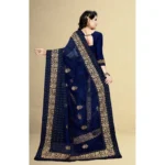 Generic Women's Net Saree With Blouse (Navy Blue, 5-6Mtrs) - Image 2