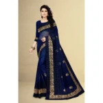 Generic Women's Net Saree With Blouse (Navy Blue, 5-6Mtrs) - Image 5