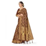 Generic Women's Banarasi Silk Saree With Blouse (Coffee, 5-6Mtrs) - Image 3