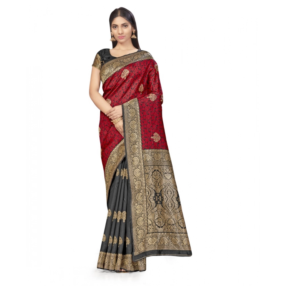 52017081413_da780c2216_o_d-1000x1000-1.webp Generic Women's Banarasi Silk Saree With Blouse (Black, Red, 5-6Mtrs) - Image 1