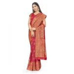 Generic Women's Banarasi Silk Saree With Blouse (Peach, 5-6Mtrs) - Image 2