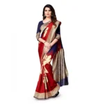 Generic Women's Banarasi Silk Saree With Blouse (Navy Blue, Red, 5-6Mtrs) - Image 3