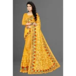 Generic Women's Net Saree With Blouse (Yellow, 5-6Mtrs) - Image 5