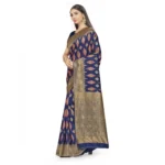 Generic Women's Banarasi Silk Saree With Blouse (Navy Blue, 5-6Mtrs) - Image 4