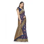 Generic Women's Banarasi Silk Saree With Blouse (Navy Blue, 5-6Mtrs) - Image 2