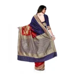 Generic Women's Banarasi Silk Saree With Blouse (Navy Blue, Red, 5-6Mtrs) - Image 2