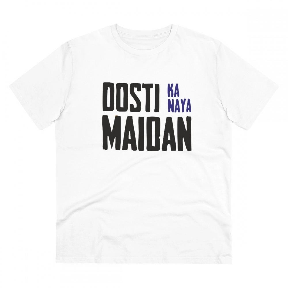 52060856646_f2e8e349a2_o_d-1000x1000-1.webp Generic Men's PC Cotton Dosti Ka Naya Maidan Printed T Shirt (Color: White, Thread Count: 180GSM) - Image 1