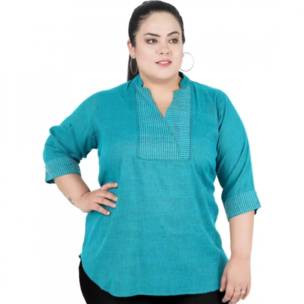 52099092317_0051f4bacb_o_d-1000x1000-1.webp Generic Women's Casual Three Fourth Sleeve Embroidered Light Green Top (Color:Light Blue, Material:Cotton Linen Blend) - Image 1