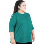Generic Women's Casual Solid Green Top (Color:Green, Material:Cotton Linen Blend) - Image 6