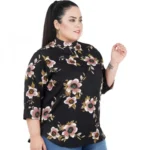 Generic Women's Casual Three Fourth Sleeve Printed Black Top (Color:Black, Material:Poly Crepe) - Image 6
