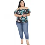 Generic Women's Casual Floral Print Black Top (Color:Black, Material:Polyester) - Image 2