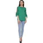 Generic Women's Casual Slit Sleeve Solid Green Top (Color:Green, Material:Poly Crepe) - Image 5