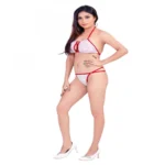 Generic Women's Polyamide Non Padded Light Pink Floral Printed Polyamide Halter Neck Lingerie Set (Light Pink) - Image 2