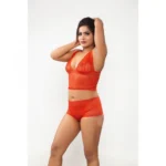 Generic Women's Lace Bra And Panty Set Self Design Lingerie Set (Red) - Image 2