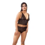 Generic Women's Lace Black Lingerie Bra And Panty Set (Black)