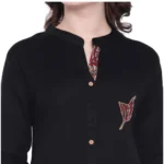 Generic Women's Khadi Printed A Line Kurti  (Black, Khadi) - Image 2