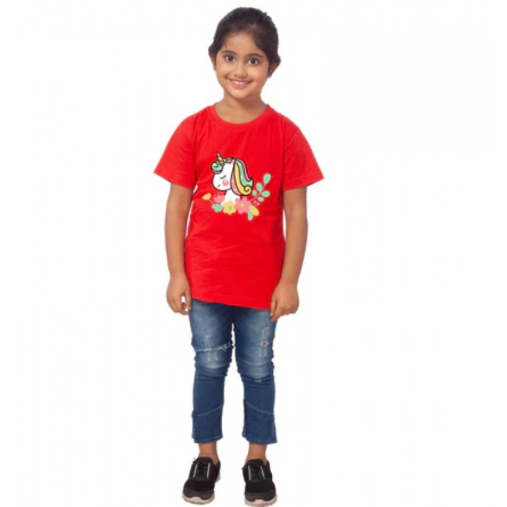 52321296336_30b2556fa8_o_d-1000x1000-1.webp Generic Girls Cotton Unicorn Face Half Sleeve TShirt (Red) - Image 1